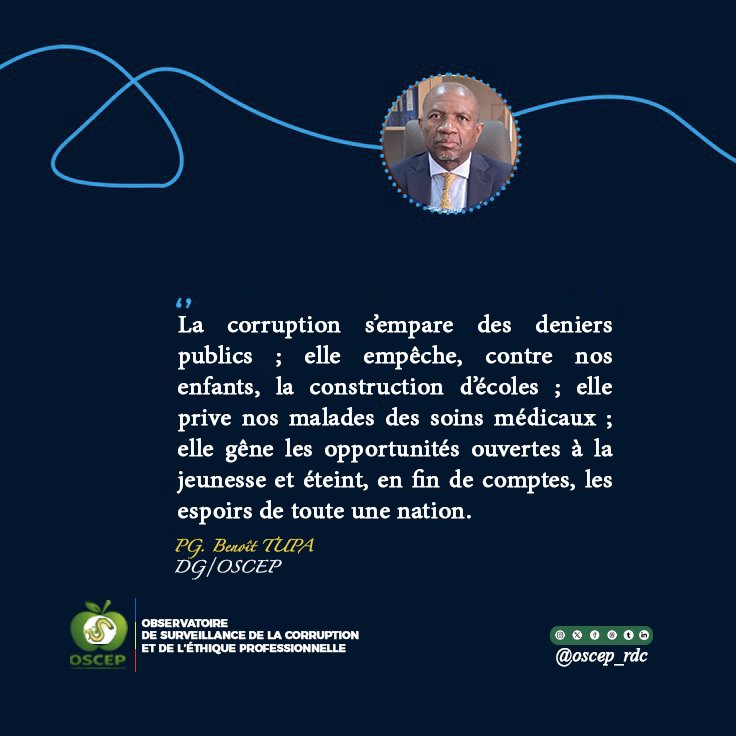 OscepR1269's tweet photo. Dixit Prof. Benoît TUPA, Directeur Général de l'OSCEP
#oscep #éthique #AgentsPublics #RDC #FonctionPublique #Gouvernement #PrésidenceRDC https://t.co/rHHyYw7jI6