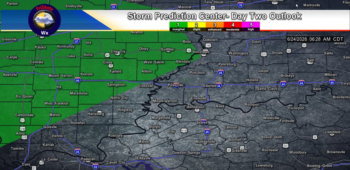 6/24/25 The latest Day Two Outlook from the Storm Prediction Center has ...
