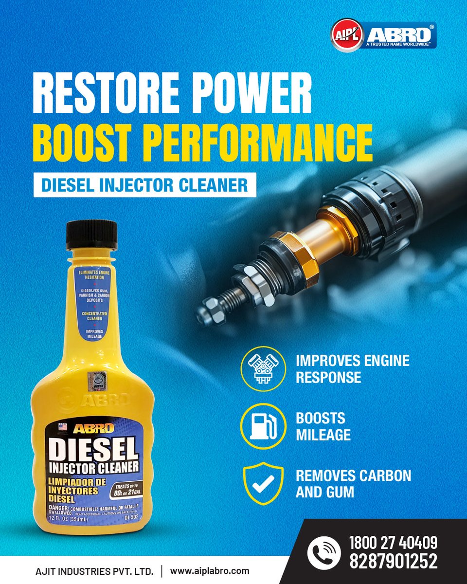 AjitIndustriesO's tweet photo. 🚨 Diesel engine feeling sluggish? Your injectors might be the reason.

Carbon, gum, and varnish deposits can reduce engine efficiency and performance over time.

📞7827937302
✉️info@aiplabro.com

#DieselInjectorCleaner #FuelEfficiency #ABRO #AIPLABRO #AutomotiveCare https://t.co/sYWNu7VMpQ