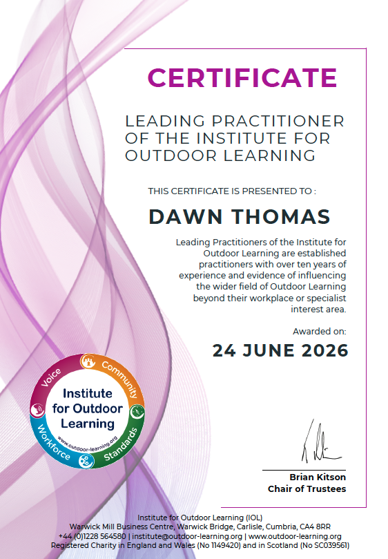 DawnNaturedays's tweet photo. Very proud to announce that I have been recognised as a Leading Practitioner of the Institute for Outdoor Learning. I am now a Senior Fellow of the Institute for Outdoor Learning, SFIOL. 🎉This involved reflecting on my career in outdoor learning and identifying the IOL mindset. https://t.co/bAbU0FbUmj