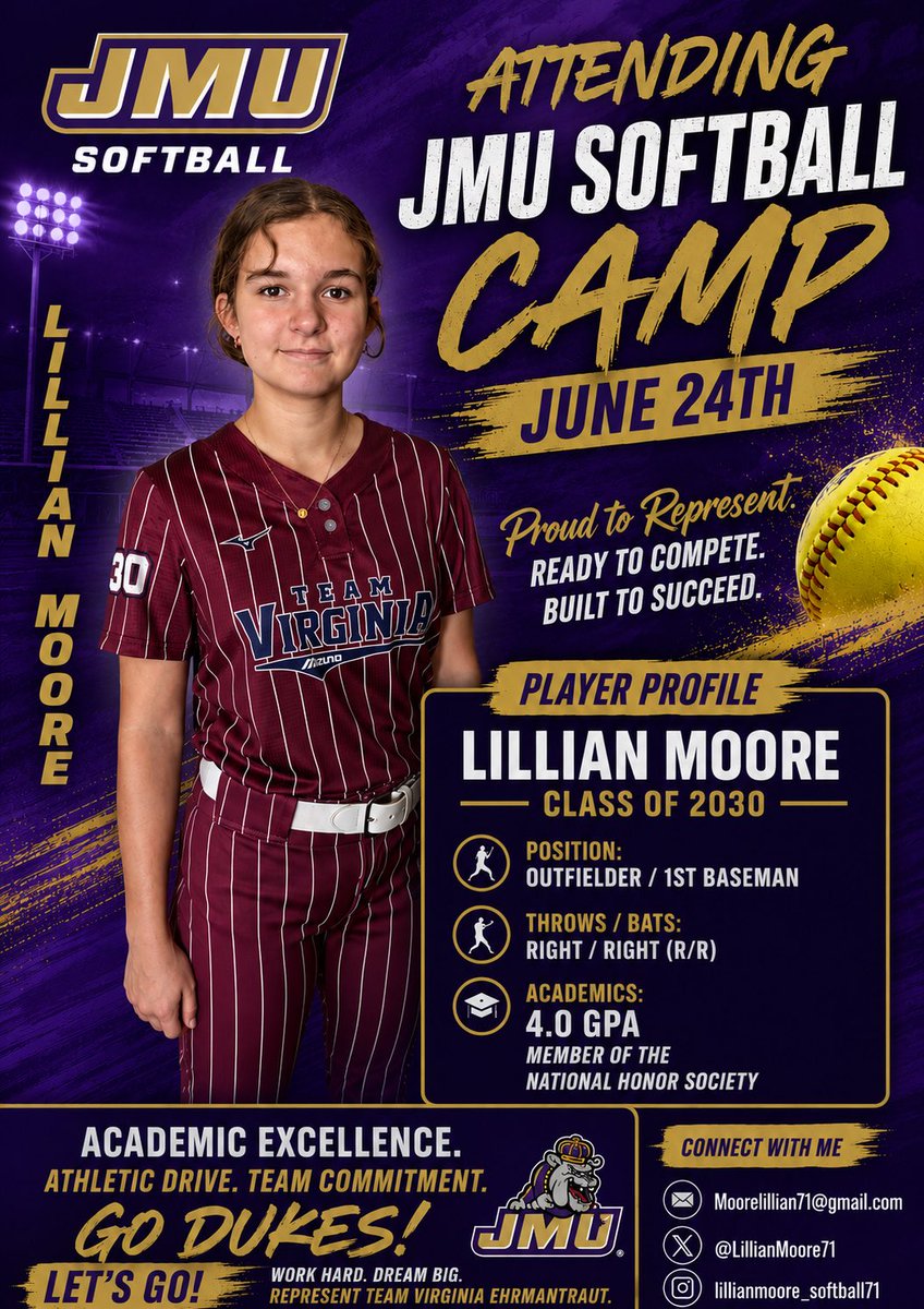 LillianMoore71's tweet photo. Going to a @JMUSoftball Prospect Camp today!! Ready to work with @Coach_LaPorte and the rest of the amazing coaching staff!
@prepsoftball
@gatorjack72
@CoastRecruitsSB 
@SBRRetweets
@SoftballDown
@Softball_Home
@TVAMizunoEhrm
@RecruitMatador
@IHartFastpitch
@SportPrepX
@tagupsoftball