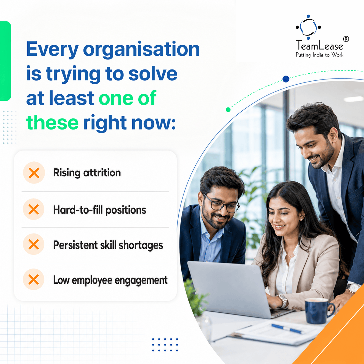 TeamLease's tweet photo. Rising attrition.
Hard-to-fill roles.
Skill shortages.
Low employee engagement.

Most organisations are facing at least one of these challenges.

Which workforce issue is impacting your business the most right now?

Let's discuss: https://t.co/4p1lWM03KA https://t.co/frUMmM52p1