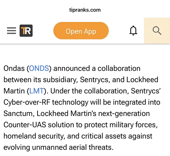 DustinHuntwn's tweet photo. $ONDS  1. Lockheed Martin validation is huge. Sentrycs is being integrated into Lockheed’s Sanctum C-UAS platform — that puts ONDS technology inside a major defense-prime ecosystem.

2. This is not regular drone hype. Sentrycs is counter-drone infrastructure: detect, identify, track, and mitigate hostile drones without relying on messy jamming or kinetic takedowns.

3. The timing is perfect. ONDS already has Russell reconstitution, STOXX theme-index additions, heavy short interest, and fresh defense-order momentum stacked into the same window.

4. This strengthens the “platform” thesis. ONDS is not just selling hardware — it is building a defense/autonomy/software stack with Mistral, Sentrycs, Cyberhawk, and Optimus.

At the end you can follow me,I'll be updating you with the latest info on ONDS and more related content.