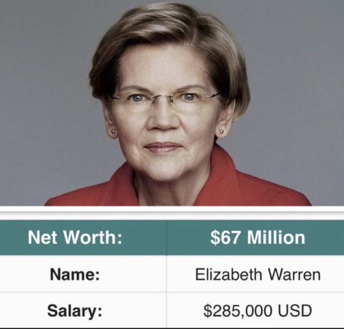 TrumpGirlLove's tweet photo. Salary: $285,000

Net Worth: $67 Million

This is the woman who constantly screams about taxing the rich and how the system is rigged, while she sits on $67 million from a government salary.

Straight-up hypocrisy. She preaches “eat the rich” but became one of them on your dime. Rules for thee, not for her.