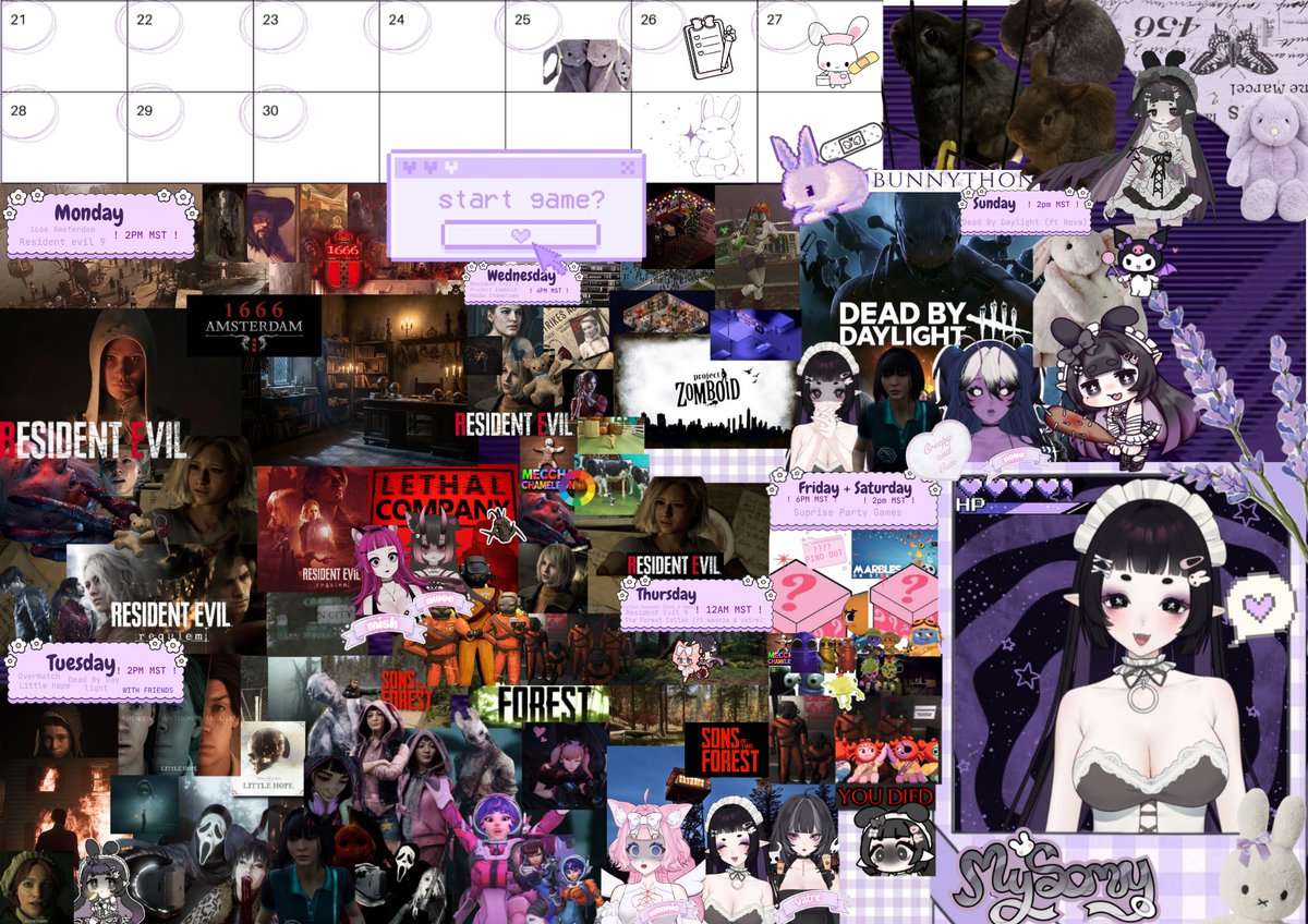 mysomy's tweet photo. [𝓵𝓪𝓽𝓮] bunny-thon schedule this week 🐰
🗓️june 24th-28th

𝗪𝗘𝗗♡ RE9 ➜ project zomboid + meccha chameleon w/ wannie 🎀
𝗧𝗛𝗨𝗥♡ lethal company w/ mish , awoo , lillie ➜ RE9 ➜ the forest w/ wannie , vatre 🔦
𝗙𝗥𝗜♡ undecided
𝗦𝗔𝗧♡ undecided
𝗦𝗨𝗡♡ DBD w/ nova 🛸 https://t.co/bo3a8mMKic