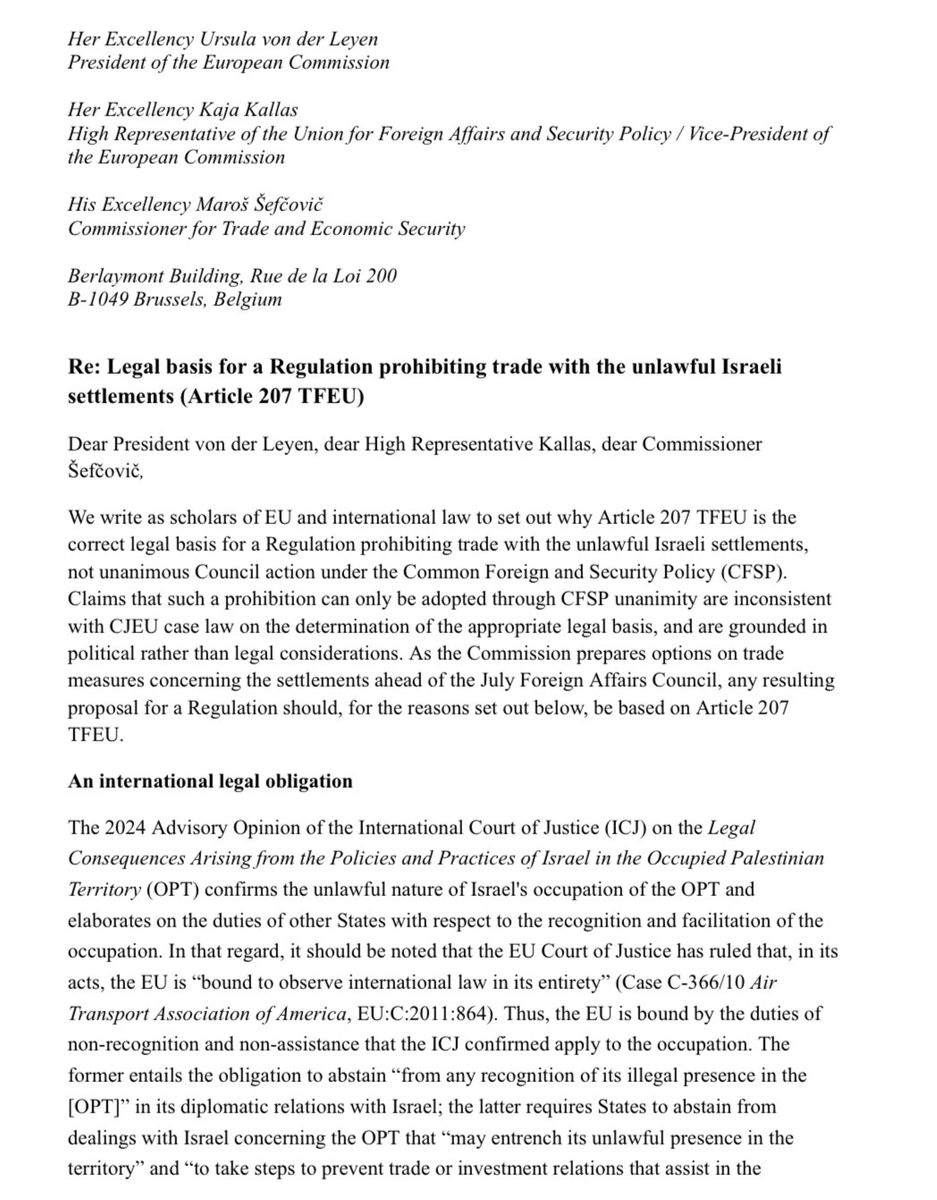 MartinKonecny's tweet photo. 40+ legal scholars say the EU has a duty to end trade with Israel's illegal settlements and can do so with a qualified majority of member states. No unanimity is needed.

EU Commission must stop dragging its feet and table a proposal @vonderleyen @MarosSefcovic https://t.co/AU1Nt55brz