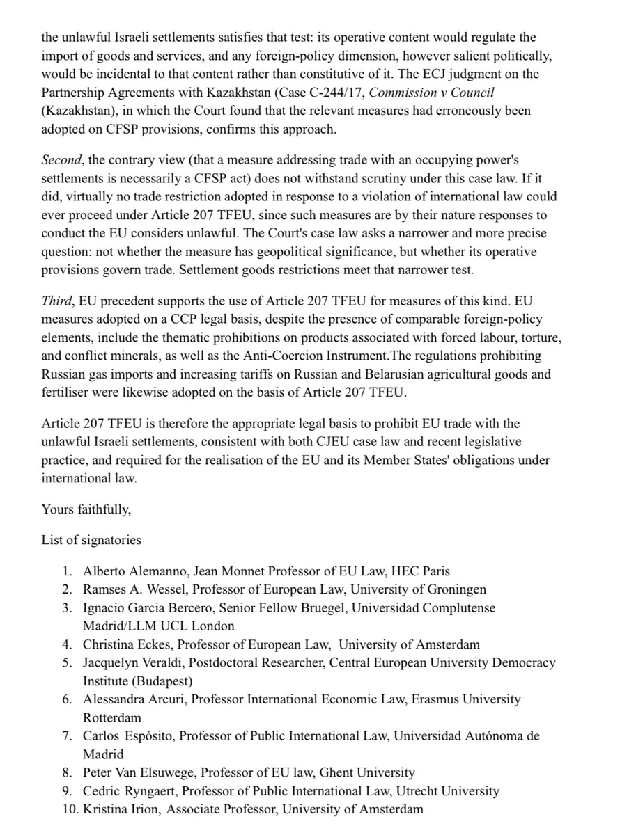MartinKonecny's tweet photo. 40+ legal scholars say the EU has a duty to end trade with Israel's illegal settlements and can do so with a qualified majority of member states. No unanimity is needed.

EU Commission must stop dragging its feet and table a proposal @vonderleyen @MarosSefcovic https://t.co/AU1Nt55brz