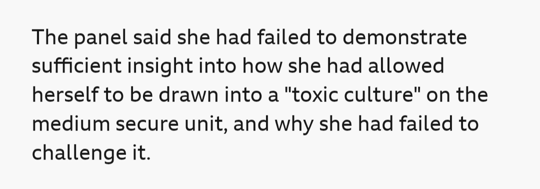 jill_d35's tweet photo. And the psychiatrists who presided over this "toxic culture" at #Edenfield? How many of them have been sacked or struck off? Or did their Teflon coating protect them? https://t.co/IwQXWa5rMj
