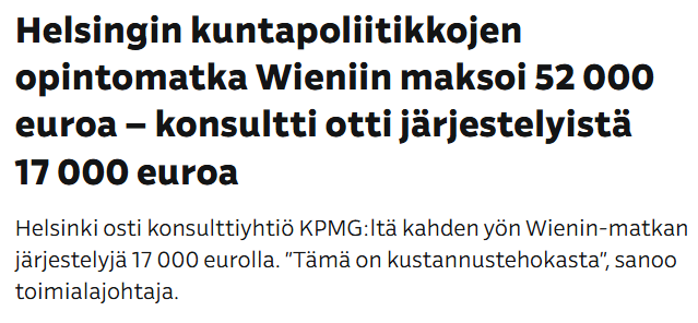 RMLeppanen's tweet photo. "Henkilöä kohden hotelliin meni 411 € yöltä &amp; ruokailuihin 117 € päivässä.

Kustannuksia tuli lentoliput &amp; muut kulut huomioiden 2 458 € per matkustaja.
Matka kesti kaksi yötä."

Miten tämä ei ole verovarojen väärinkäyttöä? Miten?! https://t.co/zHnKiv7apX