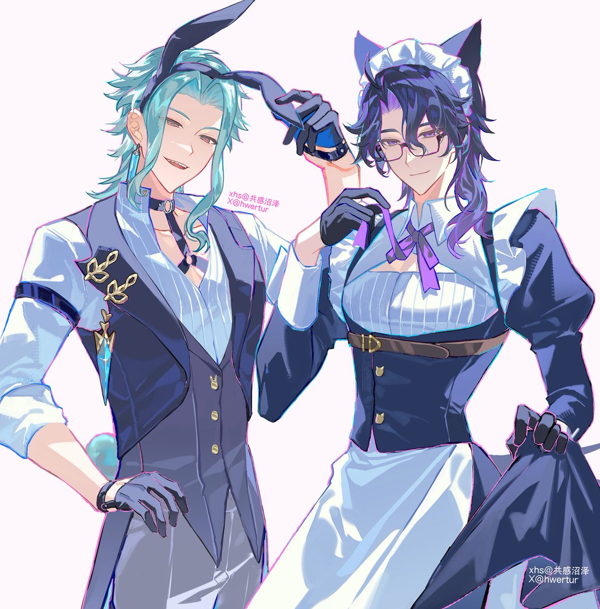 hwertur's tweet photo. #dottolone #博潘 
兔兔执事和猫猫女仆🩵💜 https://t.co/xTkss2ge57