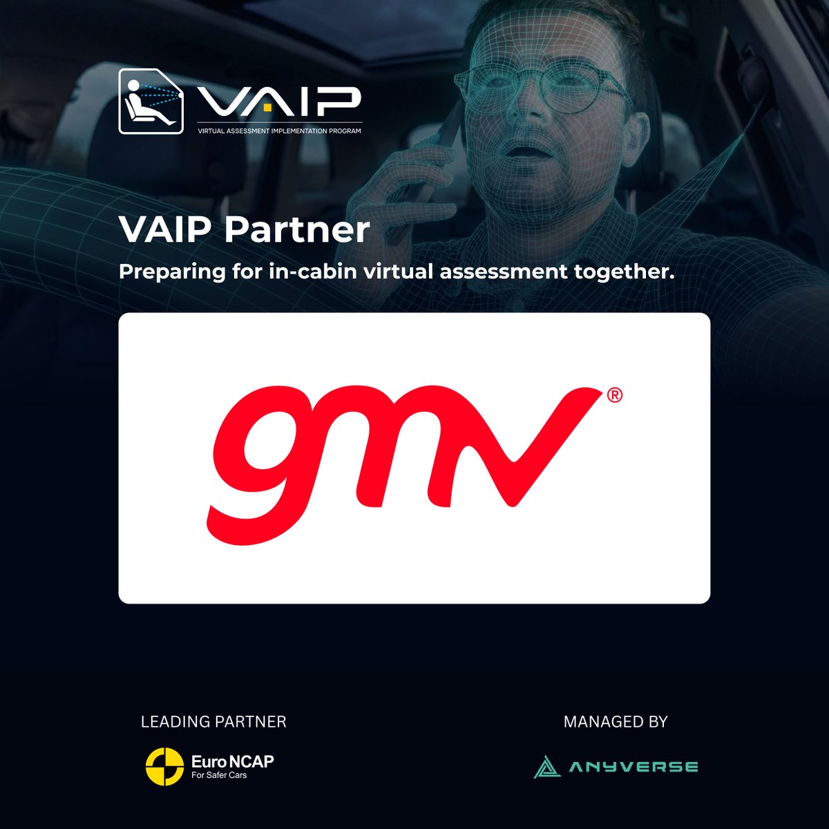 infoGMV's tweet photo. We're proud to join the VAIP initiative led by @AnyverseAI, helping implement Euro NCAP's virtual assessment framework for in-cabin monitoring systems and supporting the future of simulation-based vehicle safety. 🚗

🔗 https://t.co/QVvh7Xyjrj

#InCabinMonitoring https://t.co/STHMFBnEYn