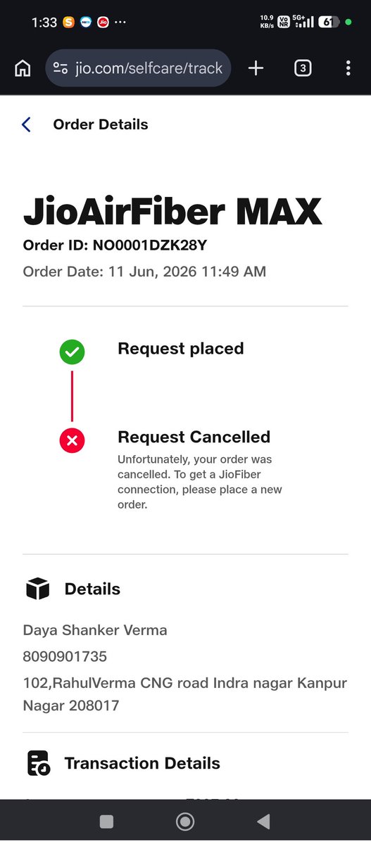 dvdaya38's tweet photo. I ordered new connection but connection not https://t.co/XmdHYS8xez company cancelled and text me for refund from 11 June 26 in 7 days. Now not refund till now. https://t.co/3kur3KKICi