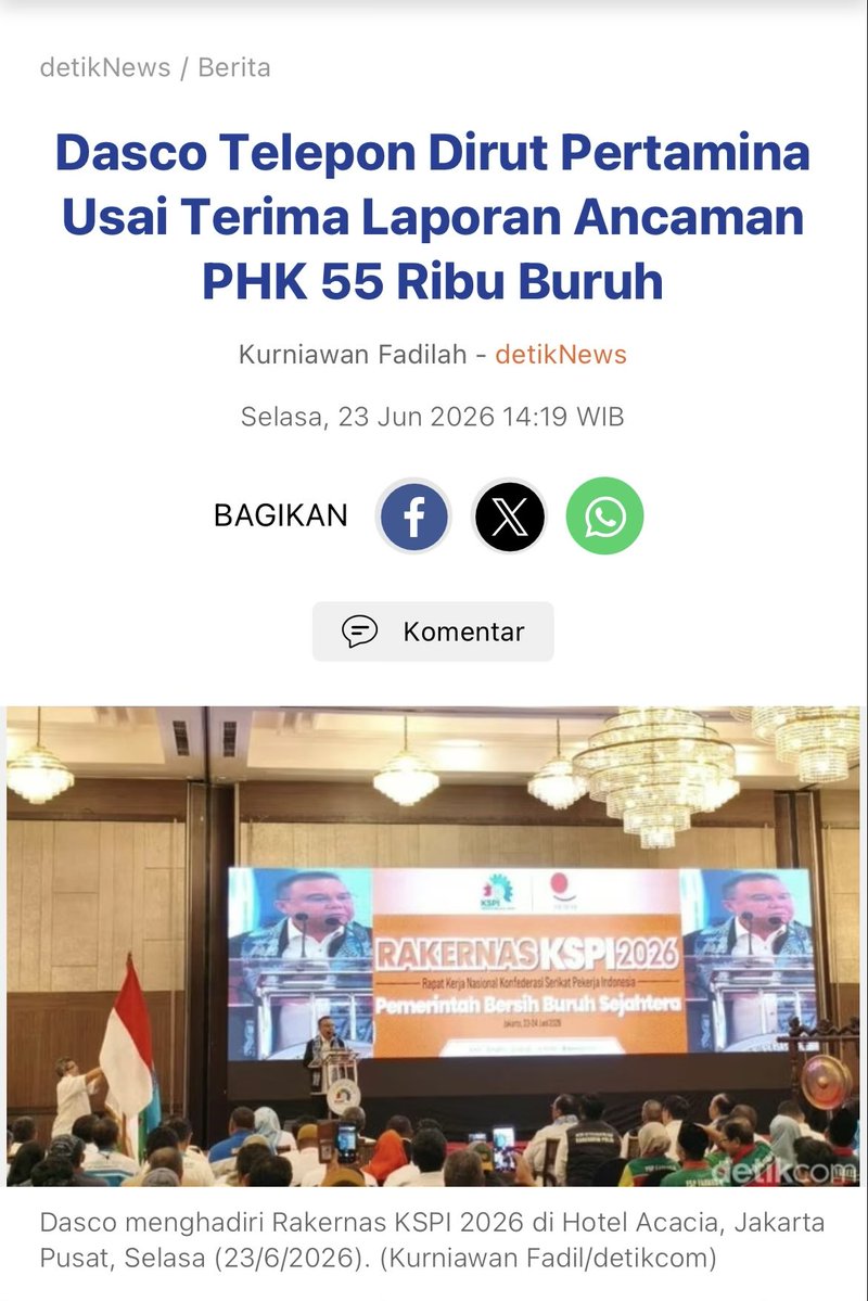 bangherwin's tweet photo. Gas industri naik dari USD 6 jadi USD 23 per MMBTU.
Dua pabrik keramik di Bekasi mau tutup, 55 ribu buruh terancam PHK dalam 10 hari.

Dasco sampe telepon Dirut Pertamina live di depan buruh karena panik minta solusi.

Masih mau nuduh yang bilang “Indonesia mau runtuh” itu cuma isu gorengan?
Emang realitanya lagi goyah bukan?