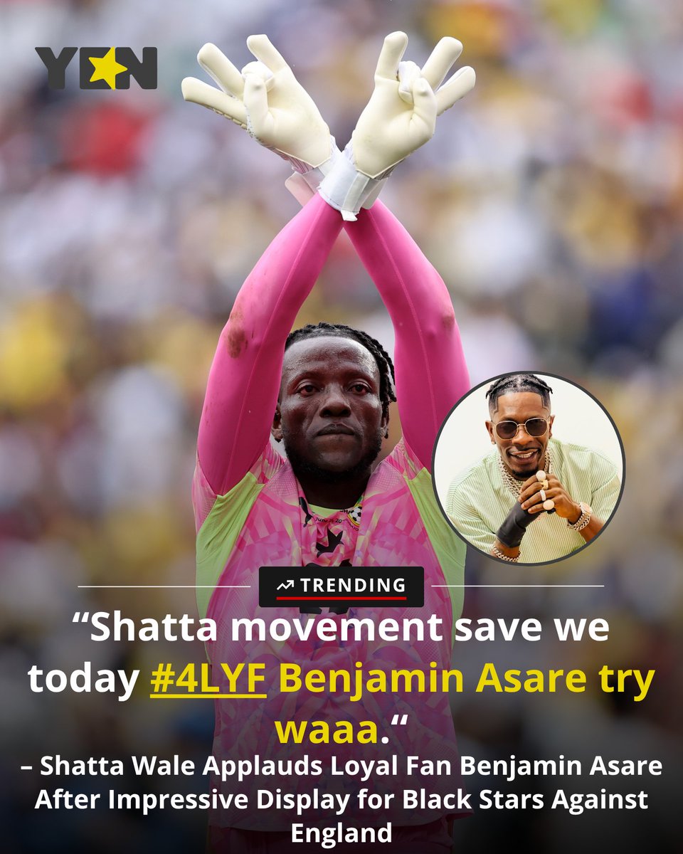 yencomgh's tweet photo. "Asare dier no size, he be our man!"

Shatta Wale has praised Black Stars goalkeeper Benjamin Asare following his impressive performance against England at the FIFA World Cup.

Known for being a loyal and die-hard fan of Shatta Wale, Benjamin Asare received praise from the dancehall star for his contribution to Ghana’s result and impressive performance.

Photos by Justin Setterfield (Getty Images)/shattawalenima (Instagram)