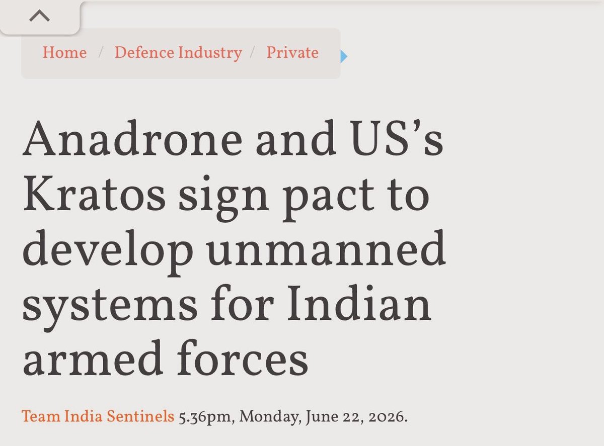 manas_muduli's tweet photo. Odisha-based drone startup Anadrone has signed a strategic partnership with US defence major Kratos.

The collaboration aims to develop advanced unmanned systems for the Indian Armed Forces.

Anadrone has two manufacturing units in Odisha(Khordha and Ganjam). 

Another milestone for Odisha’s growing defence manufacturing ecosystem. 🇮🇳