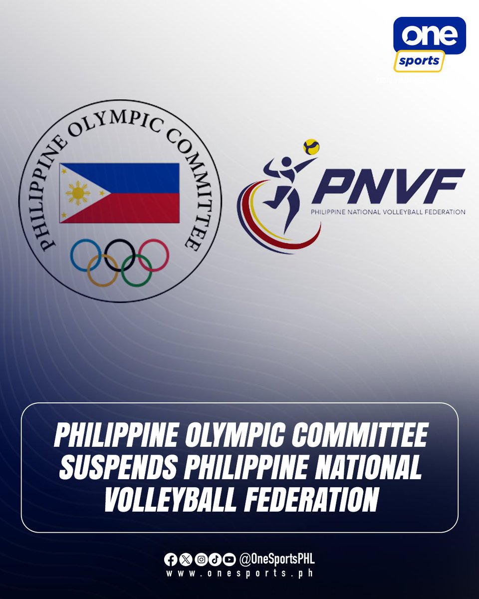 OneSportsPHL's tweet photo. LEAD TAKEOVER
The Philippine Olympic Committee has suspended the Philippine National Volleyball Federation following the FIVB’s suspension over governance-related issues.
#POC #PNVF https://t.co/KbdGetIHwS
