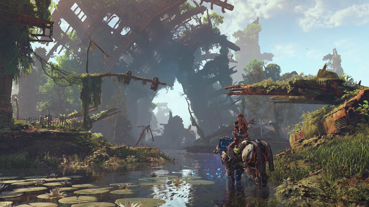 takeme2hobbiton's tweet photo. Horizon Zero Dawn was not only fun to play, and beautiful and moving, but conceptually it was a triumph

blending the natural and man-made, futuristic and primitive  in a completely unique way

if you haven't played it, you're *really* missing out. 

go do it now 😛 https://t.co/hrBbbcBAX0