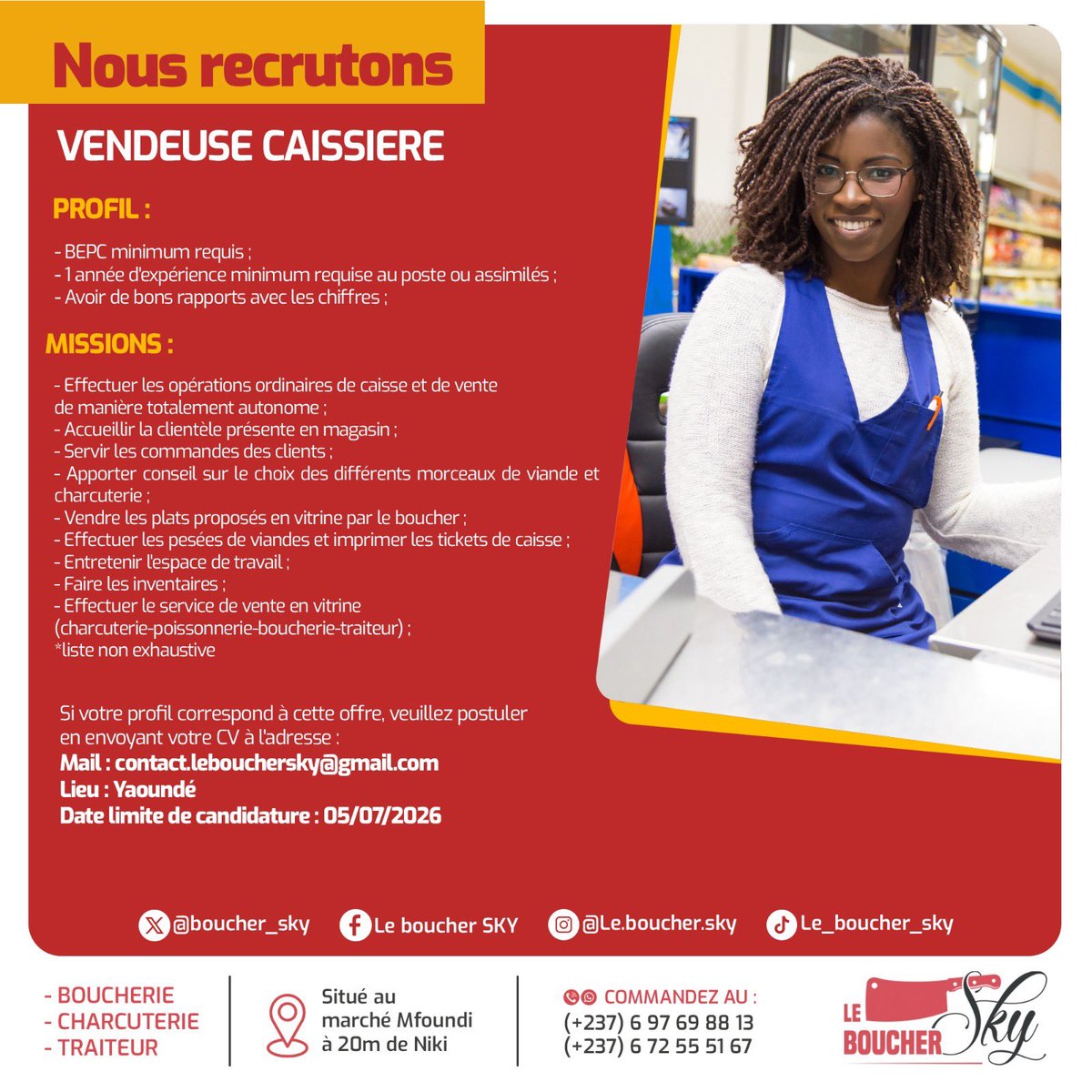 boucher_sky's tweet photo. Nous recrutons !

🥩 Un chef boucher 
🥩 Une vendeuse caissière
🥩Un chauffeur livreur 
🥩Un commercial 
🥩 Un boucher

N’hésitez pas à suivre la procédure sur les visuels pour plus d’informations ! ☺️ https://t.co/4UYExCB6wZ