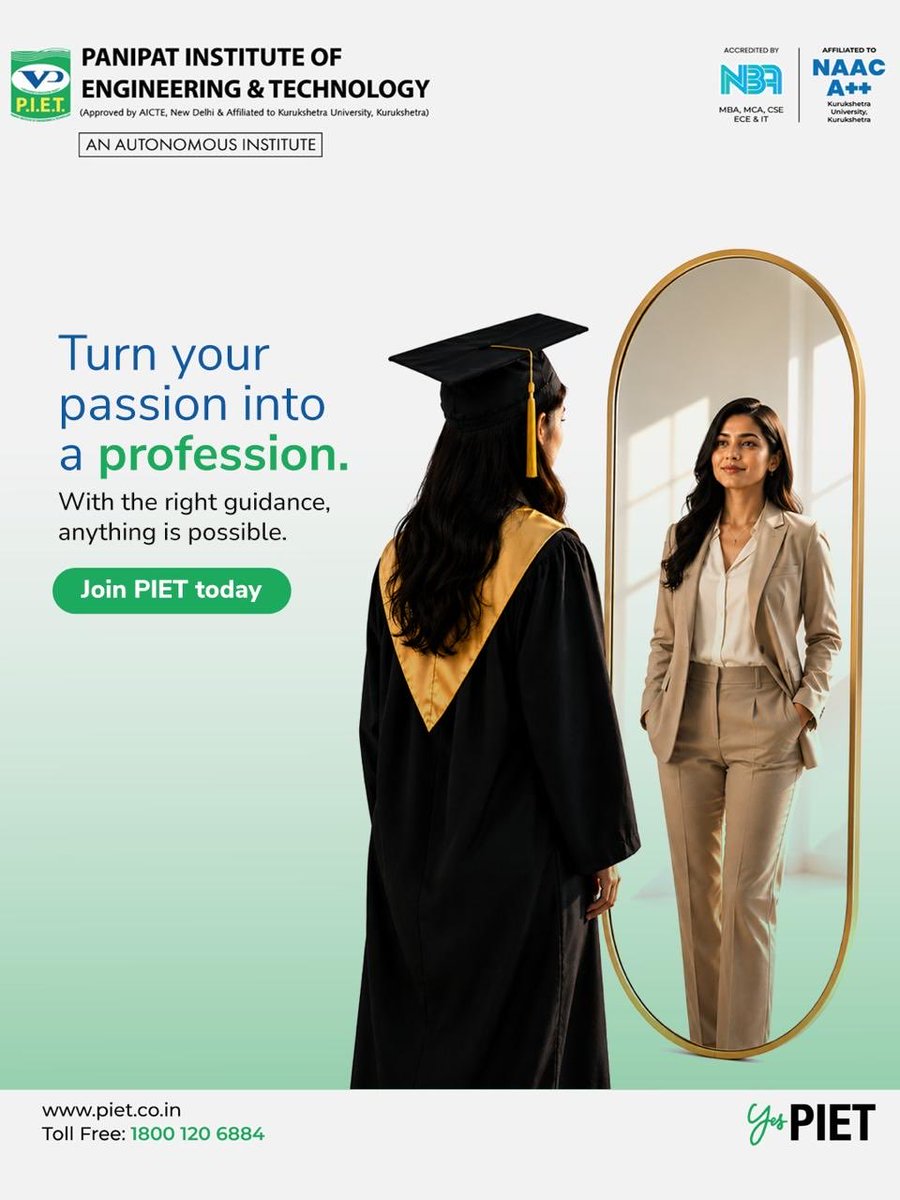 PIETPanipat's tweet photo. Your passion deserves a purpose, and the right education can turn ambition into achievement. 🎓

At PIET, every step you take today brings you closer to the professional you aspire to become.

#PIET #AdmissionsOpen #FutureReady #HigherEducation #CareerGoals #EngineeringEducation https://t.co/iejpZRtdgU
