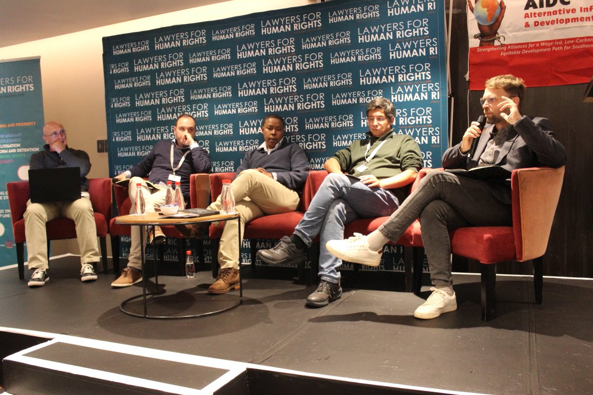 CALS_ZA's tweet photo. Our first panel is on political framing and corporate accountability in an era of global conflict. 

The panel features our director @ChristopherGvrs, @AtillaKisla from @Follow_SALC, Christopher Rutledge from @macua_sa, Wendy Isaak of MADRE and Zaid Kimmie of @FHRRights https://t.co/HbOI8r7YhE