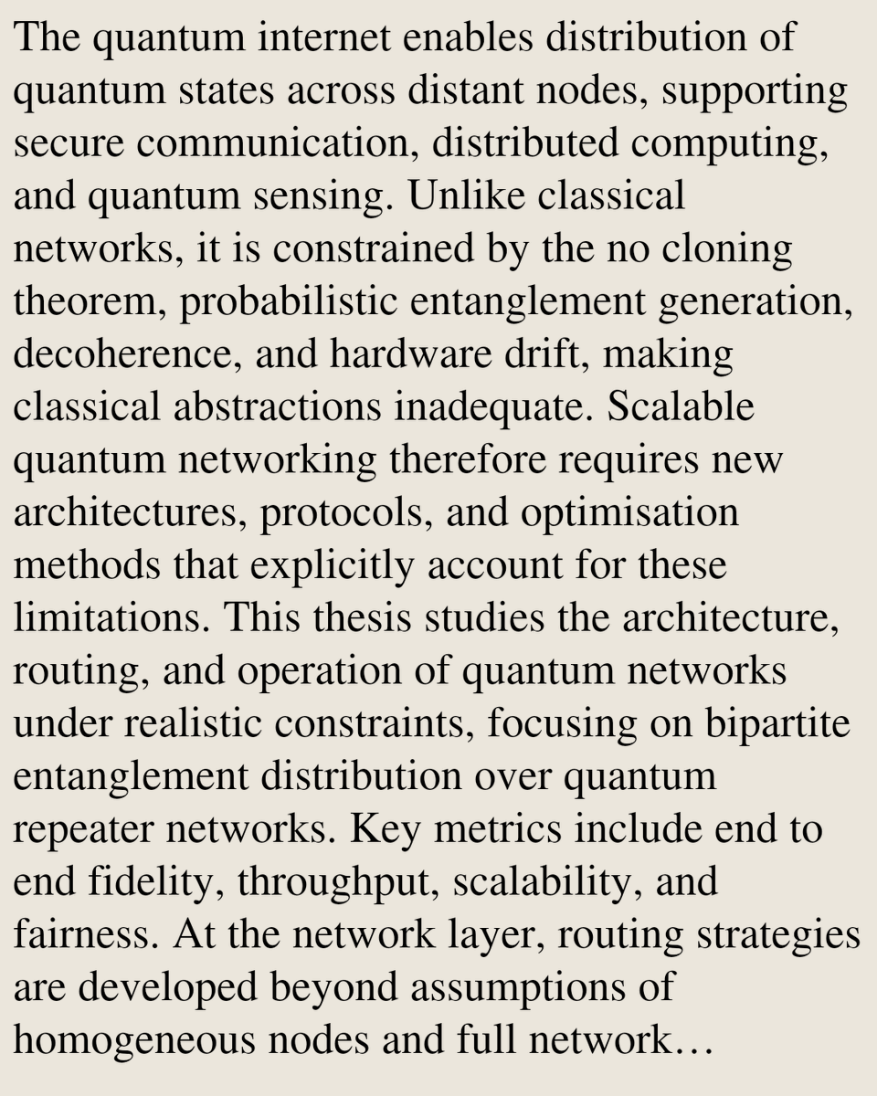 QuantumPapers's tweet photo. Making Quantum Networks Work: Routing, Calibration, and Programmable Quantum Repeaters

Vinay Kumar
https://t.co/Y4tSFiEgM8 [𝚚𝚞𝚊𝚗𝚝-𝚙𝚑 𝚌𝚜.𝙽𝙸] https://t.co/r089Zwy8Fo