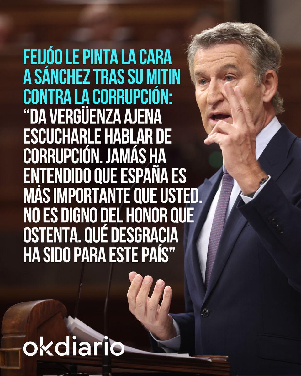 okdiario's tweet photo. 💥 Feijóo explota contra Sánchez: “Qué desgracia ha sido para este país”.

📲 Accede al post completo: https://t.co/SMSd4aAs6i https://t.co/xMEc7VrYL5