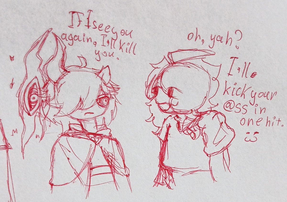 Ennyh_Doubt's tweet photo. They LOWKEY look like my sona? I may be tripping. XD
Should we fight? XD XD XD

????: If i see you again, i'll kill you.
Ennyh: oh, yah? I'll kick your ass in one hit. :3 https://t.co/2Y5MvXX5uC