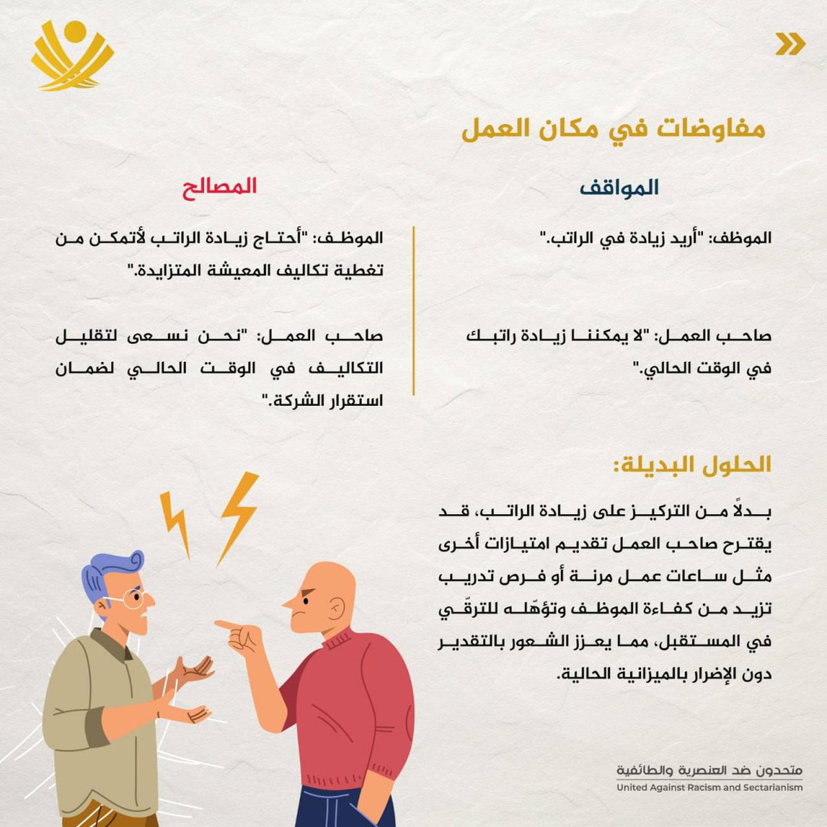 mutta7idoon's tweet photo. كيف نغلّب المصالح على المواقف في حل النزاعات؟

تعريف كل من المواقف والمصالح.

أمثلة واقعية مع الحلول البديلة
#متحدون_ضد_العنصرية_والطائفية https://t.co/iszmK1UAo5