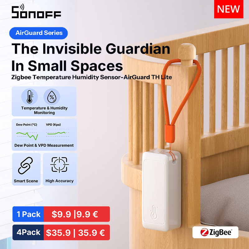 sonoff_global's tweet photo. 🚨 New drop: SONOFF AirGuard TH Lite (SNZB-02B) 🌡️⚽

Your home climate just got World Cup-level precision.

📊 ±0.2°C temperature & ±2%RH humidity accuracy
💨 Dew point + VPD monitoring
⚡ 5s refresh rate
📦 Ultra-slim design, fits anywhere
🔋 Up to 2 years of battery life

Small sensor. Big match energy. 🏆

Get more info👉https://t.co/HVbXggrjjm

#SONOFF #SmartHome #HomeAutomation #Zigbee #SmartLiving #WorldCup2026