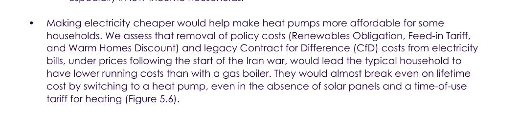 dc_lawrence's tweet photo. New today from the Climate Change Committee. Interesting to see an emerging consensus that the Government's no.1 priority should be getting electricity prices, rather than heaping costs on bills to support renewable build-out. 

The most important number in UK energy is the electricity/gas price ratio. This is currently 3.6x – unless we can get it down, we will fail in our climate ambitions. 

The good news: what's good for climate is also good for households! Removing levies will reduce bills and encourage electrification.

The bad news: we are on the wrong track. We have been offering extremely generous contracts to renewable generators, and made expensive bets on speculative technologies (like hydrogen & CCS), and loaded these onto consumer bills. This needs to end.

See @watt_direction's paper for @BritishProgress which sets out more or less the same recommendations as the recent CCC report: https://t.co/momDCYUYaN