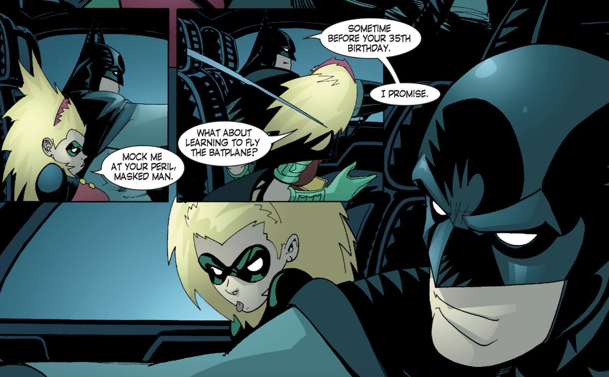 vampyrobat's tweet photo. reading through stephanie's time as robin again is always so frustrating because i feel like you can see glimpses of how her dynamic with Bruce would've actually looked like if the writers weren't busy putting her down to prop up why tim Should Come Back As Soon As Possible https://t.co/2A3NBQzms0