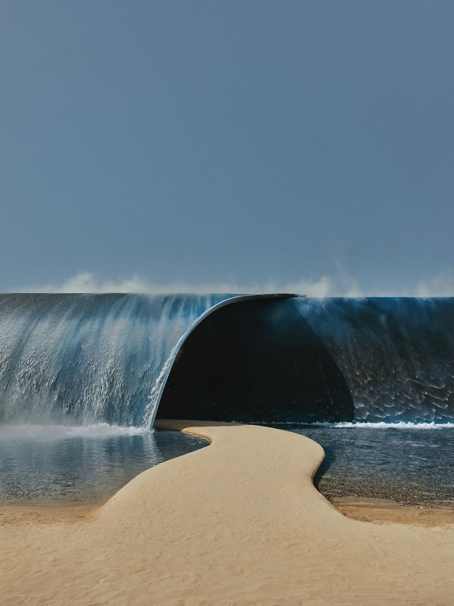 designboom's tweet photo. a crashing wave rolls into paris as @Pharrell turns @LouisVuitton's runway into a coastline 🌊https://t.co/hEhAByAPDD https://t.co/00QrUsZ6HU