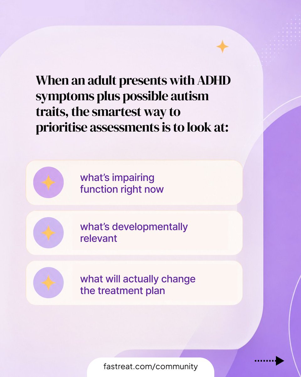 fastreat_'s tweet photo. In this FasTreat Community highlight, we’re answering questions around ADHD, autism, burnout, depression, anxiety, OCD thoughts, and panic episodes.

Join the FasTreat Community and ask our clinicians directly.
Scan the QR code on the last slide to take part. 💜
#FasTreat #ADHD https://t.co/TQ0ALkQHF1
