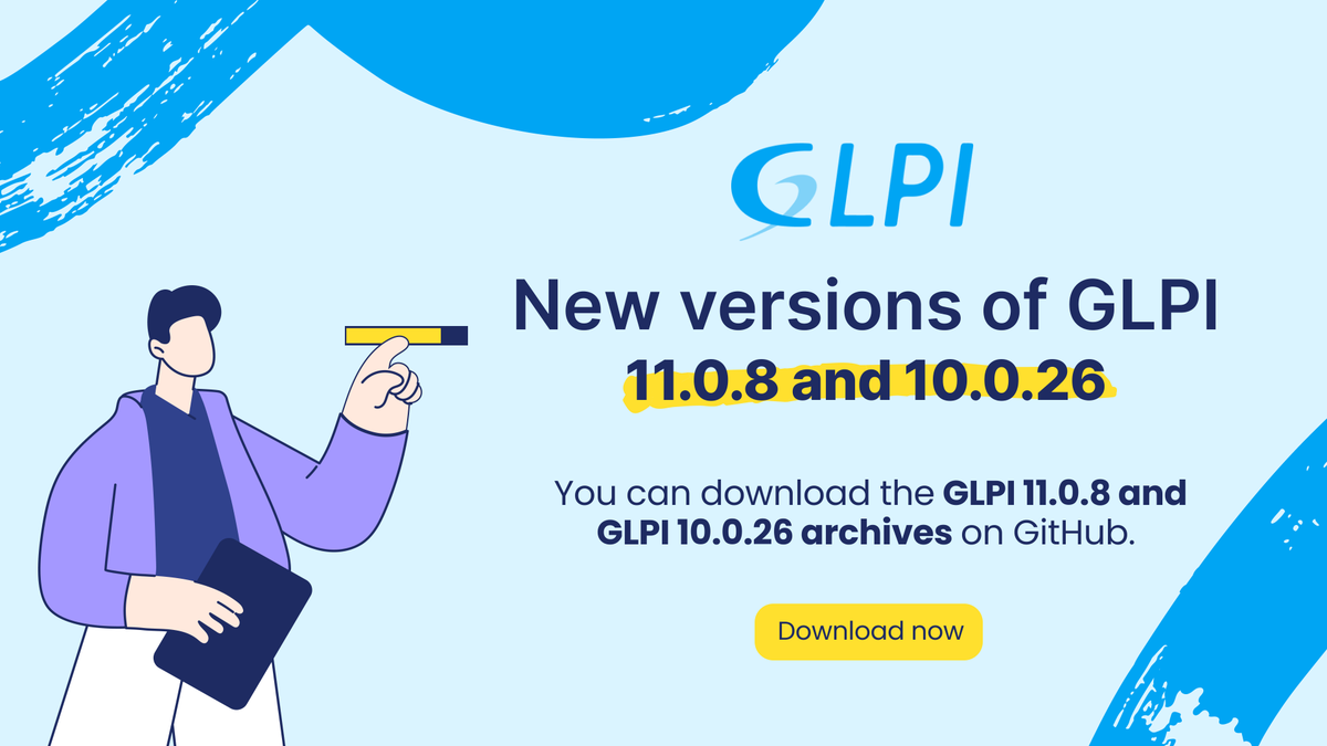 GLPI_PROJECT's tweet photo. Two new versions of #GLPI are available! 🚀  

We are pleased to announce the release of two new versions of GLPI: versions 11.0.8 and 10.0.26, which fix several critical security vulnerabilities recently discovered. 

Updating is highly recommended!
1/3 https://t.co/x1h7ue0pDa