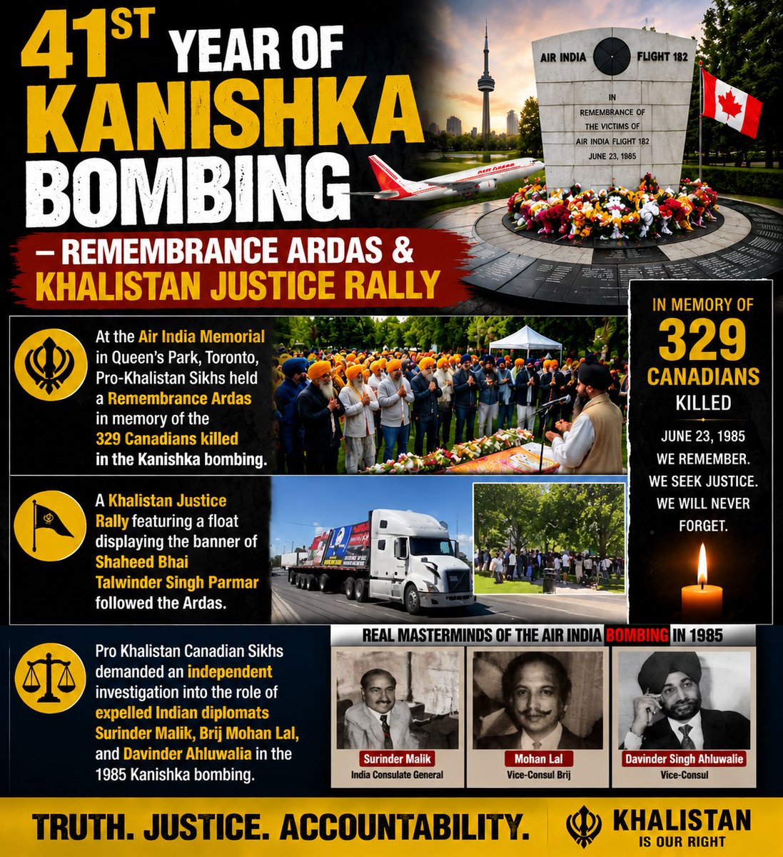 khalsa_voice's tweet photo. Toronto 🇨🇦
Sikhs gathered for a Remembrance Ardas and Justice Rally marking 41 years since the Kanishka tragedy.

Sikhs Punjab #DrJagannathMishra Bhagwant Mann #Thalaivar173 Adani Group Supreme Court #Dharman Ram Temple 10 GW #IndiaRisingWithAdani जगन्नाथ मिश्र https://t.co/NI33VwFMKg