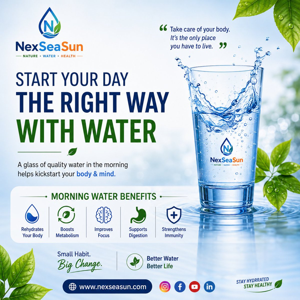 nexseasun's tweet photo. 💧 Start Your Day the Right Way with Water

A simple morning habit can make a big difference. Start your day with a glass of quality water and give your body the hydration it needs.

✅ Rehydrates Your Body
⚡ Boosts Metabolism
🧠 Improves Focus
🌿 Supports Digestion https://t.co/UxdOwvqTPd