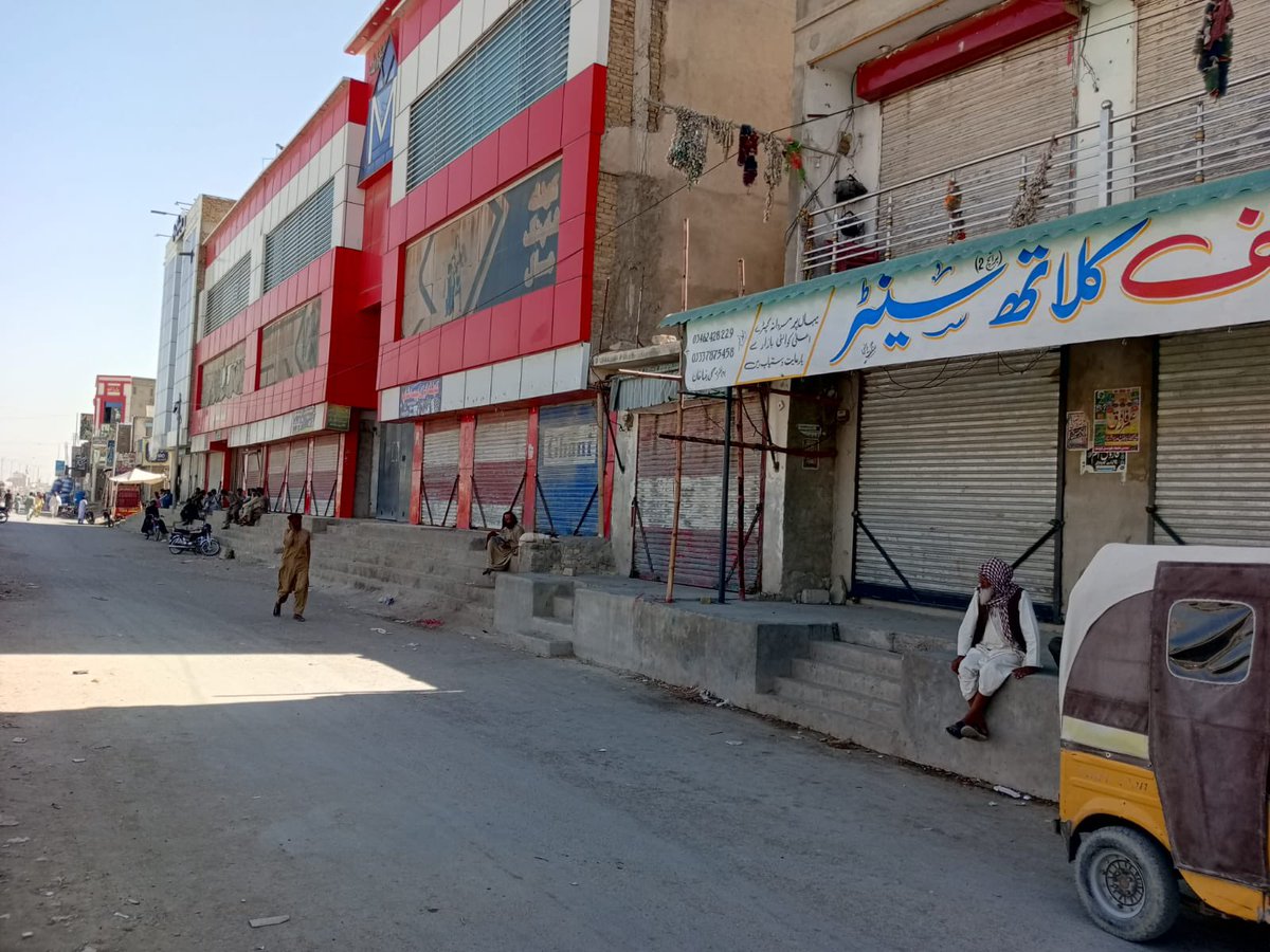 VeengasJ's tweet photo. A shutter-down strike was observed across parts of Balochistan in response to the verdict on Mahrang Baloch and Sabghtullah Shah. Participation was reported from Hub Chowki, Turbat, Kech, Kalat, Chaghi, Dalbandin, Khuzdar, Nushki, and several other cities. https://t.co/LLRfZEFmmZ