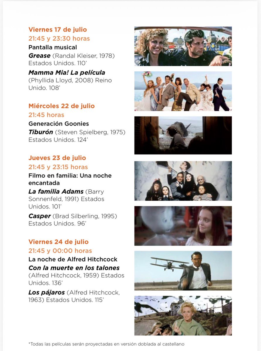FilmotecaMurcia's tweet photo. ¡Ya está aquí!
Os dejamos la programación de “Cine bajo las estrellas”.
Os esperamos durante los meses de julio y agosto en el Auditorio “Parque Fofó” de Murcia. https://t.co/ayDHoCSDZr