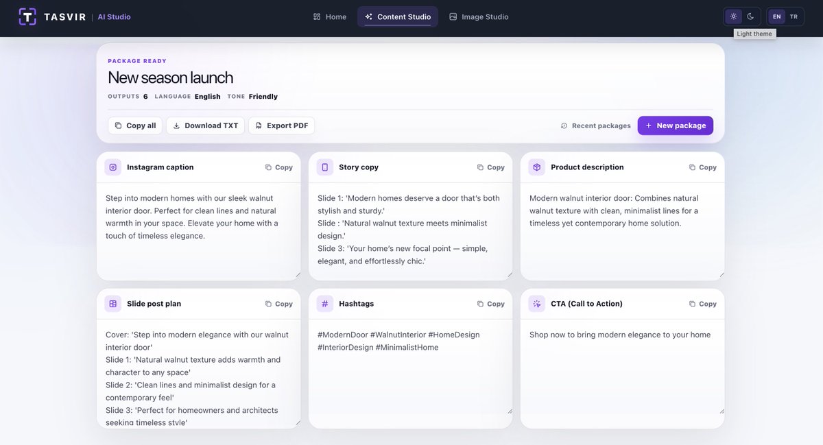 eda_kas_'s tweet photo. Why “Tasvir”?

Tasvir is a Turkish word meaning depiction or representation.

That’s the idea behind the project: turning a product, brief, or small idea into social media content and AI-generated visuals.

I’m writing Turkish Medium posts about the build process: https://t.co/AY7lagDY19