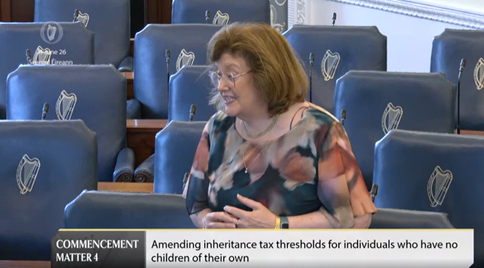 OireachtasNews's tweet photo. #Seanad Commencement Matter 4: Senator Maria Byrne @maria16byrne – To the Tánaiste and Minister for Finance: Amending inheritance tax thresholds for individuals who have no children of their own. #SeeForYourself

https://t.co/SySrYyNp2C https://t.co/wIFSgRzCXh