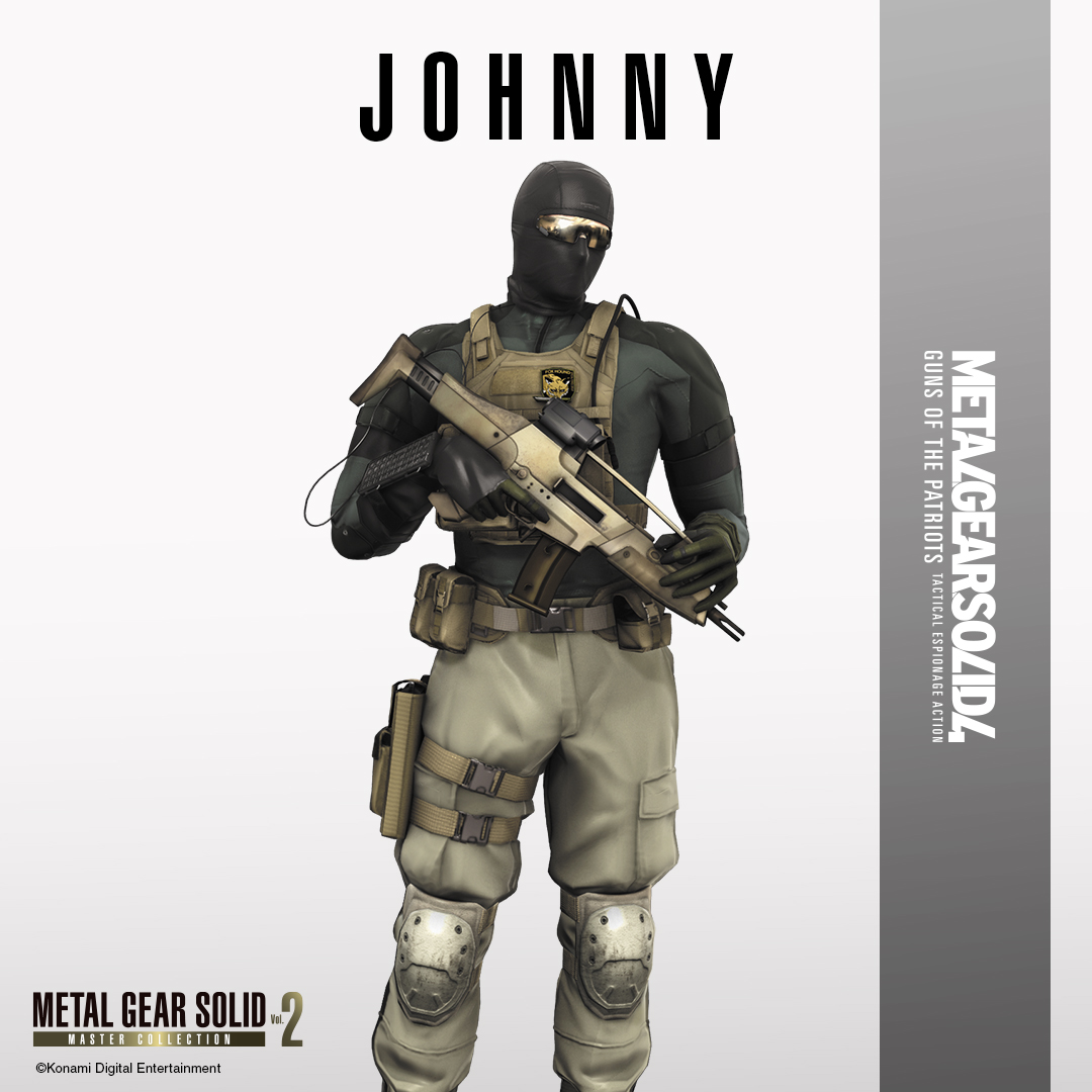 metalgear_jp's tweet photo. METAL GEAR SOLID 4 GUNS OF THE PATRIOTS
【キャラクター紹介】

ジョニー

ラットパトロール・チーム01の隊員で、索敵、警戒、記録、情報解析、爆弾・トラップ作りが得意。日本の秋葉原に通うのが趣味で、仲間には「アキバ」と呼ばれている。

#MGSVol2
#MetalGearSolid
#メタルギアソリッド https://t.co/Bqw9KhImSV