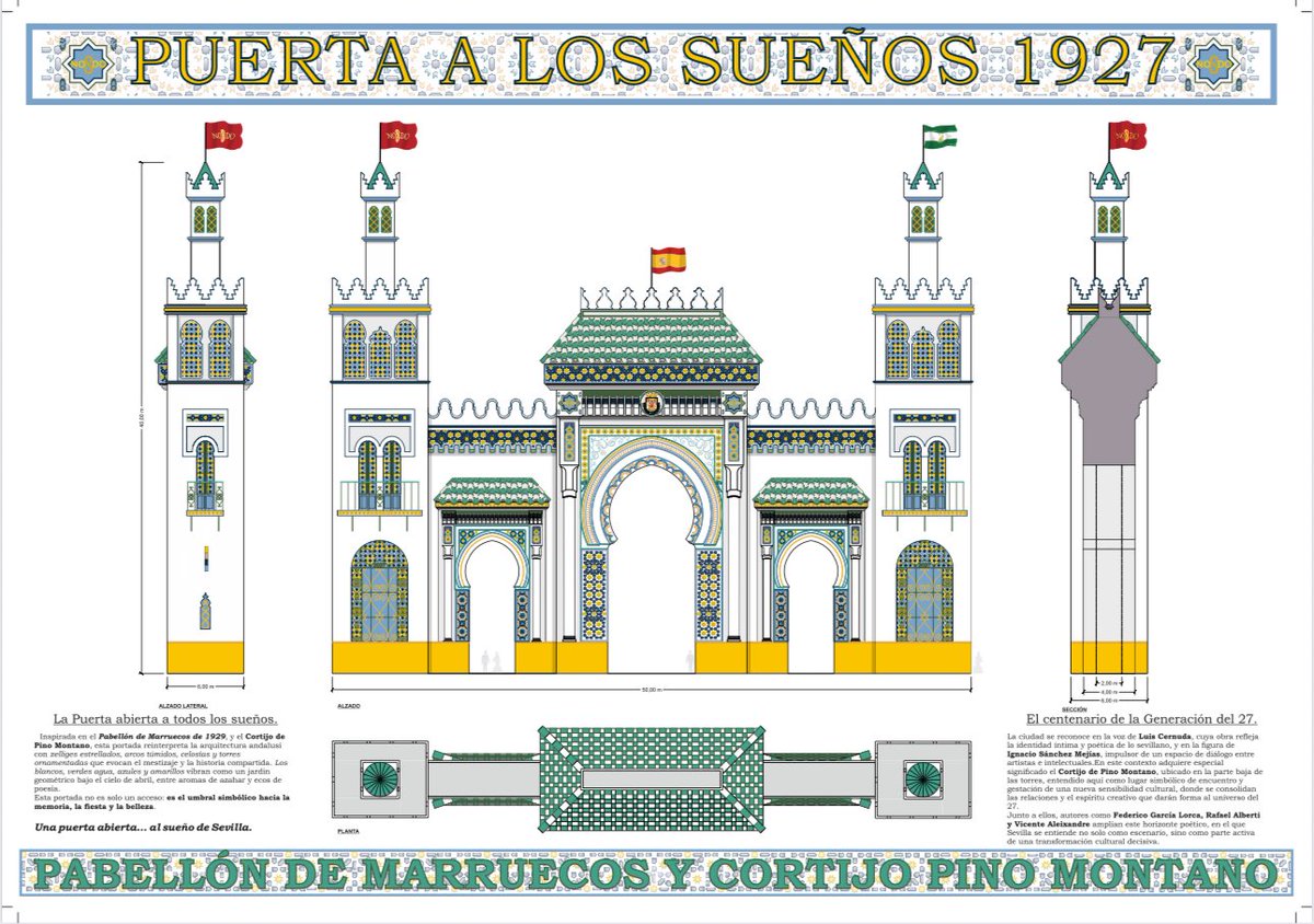 jlsanzalcalde's tweet photo. La Generación del 27 y la Exposición del 29 se dan la mano en la Portada de la Feria de Abril 2027.

🏛️Una gran obra de Hugo Hugo Montalbán que fusiona el pabellón de Marruecos y el cortijo de Pino Montano, el lugar donde Sánchez Mejías forjó esa unión de escritores inigualable. https://t.co/qfcZIRtwt5