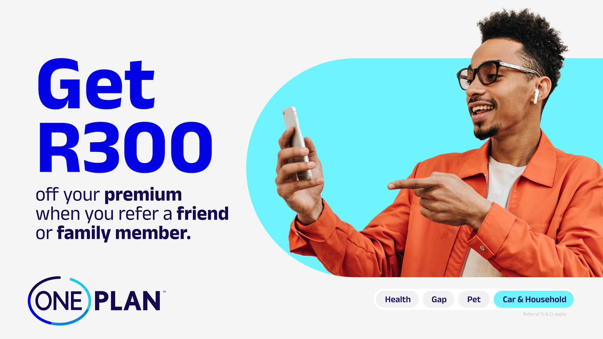 OneplanCandH's tweet photo. Refer a friend or family member to Oneplan and get R300 off your premium when they successfully sign up and their first debit order is collected. 
Need your referral link again?
Just WhatsApp us and we’ll send it straight to you via SMS.
Referral Ts &amp; Cs apply.

#Oneplan https://t.co/ooqgcjgLPK