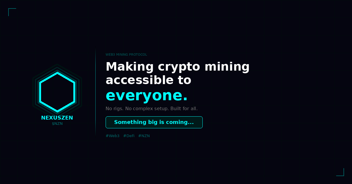 Bhavinn07's tweet photo. Been part of a Web3 project - NexusZen ($NZN)
The mission: make crypto mining accessible to everyone. No rigs. No complex setup.
Something big is coming soon. 👀
#Web3 #DeFi #NZN https://t.co/o7J4ClRyqQ