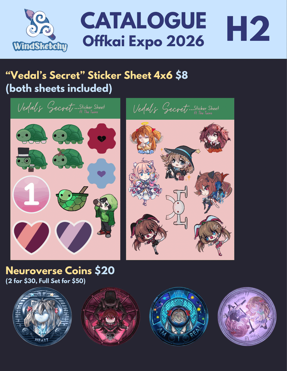 WindSketchy's tweet photo. Local crashout artist WindSketchy (me) finished a (tentative) catalog for Offkai Expo. I’ll be at table H2! See you there! (especially Swarm members).

Going to be taking a bit of a vacation out of state until then, though I’ll try to squeeze out one more art piece if I can. https://t.co/eMqsZmLCEM