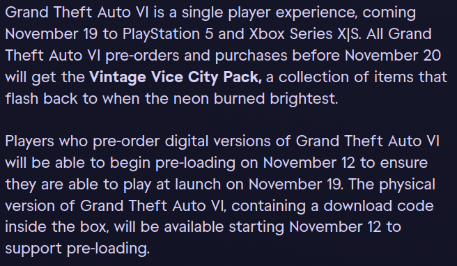 DoesItPlay1's tweet photo. Disturbing GTA VI news just dropped.

@RockstarGames seemingly confirmed that the potentially biggest entertainment release of the year will be treated as a throwaway consumable. Rockstar Newswire mentions a download code in the box. NO PHYSICAL RELEASE! https://t.co/AYmg5n7AMX