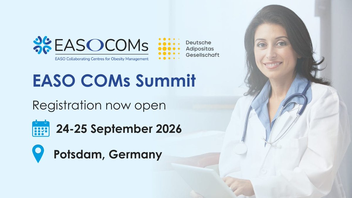EasoPresident's tweet photo. Register for the EASO COMs Summit, held in collaboration with the German Obesity Society (DAG), bringing together colleagues from adult, paediatric and affiliated EASO COMs.

🗓️ 24-25 September 2026
📍Potsdam, Germany

Learn more: https://t.co/0b767eBfL3 https://t.co/LiR03ydqeV