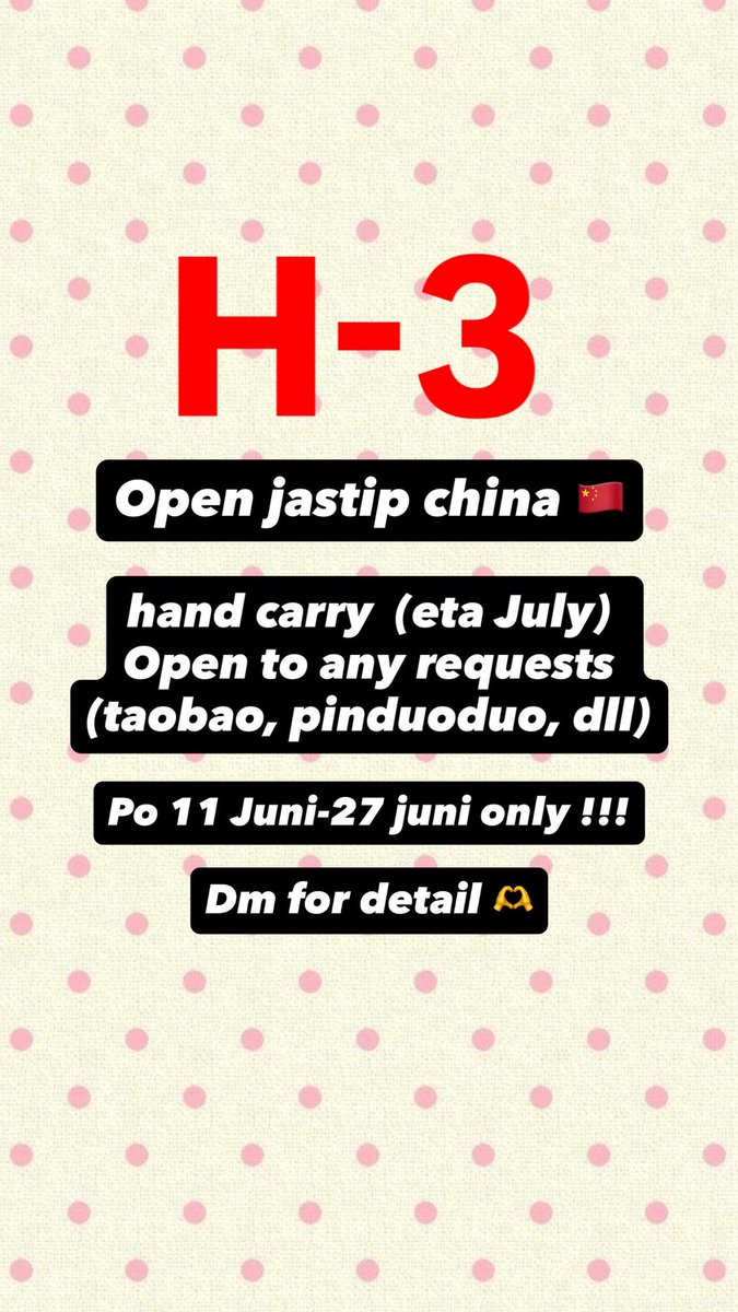 Bsideeyou's tweet photo. All jastip kita tinggal 3 hari lagi close yaa, yuk buruan bebs

open jastip china handcarry 🇨🇳murah murah aja cuma buat isi koper aku yg masih kosong

open request taobao/pinduoduo
📌 po dari 11 juni-27 juni 
✈️ July
📍Tangerang https://t.co/PdP4ZBV2Vn