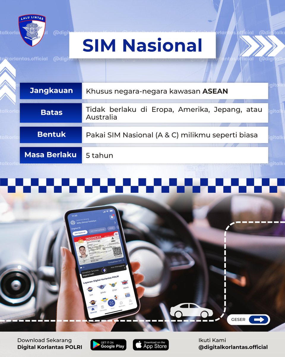korlantasid's tweet photo. Yuk, Kenali Perbedaan SIM Nasional dan SIM Internasional!
Periksa masa berlaku SIM & urus perpanjangan SIM Nasional & SIM Internasional dengan mudah melalui aplikasi Digital Korlantas POLRI.
📲 Unduh aplikasinya di Play Store & App Store sekarang!
#DigitalKorlantas #SIMOnline https://t.co/l8HFvg2pDt