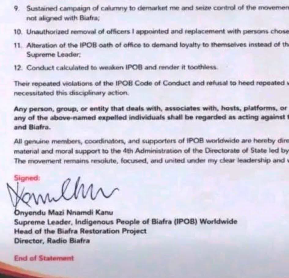 radiobiafralive's tweet photo. M-BRANCH AND MAZI NNAMDI KANU’s FORGED SIGNATURE

Written by Chika Austine

I have watched and seen reactions from some of us over the decision of the DOS to decommission the office of “director of Radio Biafra” and other sister offices, I just laughed. If some of us are privy to understand the magnitude of evil that was carried out with “director said” mantra, one would have no other choice than to “buy drinks” for the members of the DOS over their prompt actions.

Their actions were carried out to save the almost ruined image of IPOB through the reckless behaviors of the siblings of MNK and their associates. Various intelligence available shows how IPOB was almost at the verge of collapse if not for the prompt action. Certain elements were almost at the point of incinerating Biafraland through the recruitment of criminals with the message “director said join us”. The action put up by the DOS, have so far destabilized them and averted bloodbath in Biafraland.
FORGED SIGNATURE OF MNK

Below is evidence of multiple letters ✉️ sent out by the siblings and lawyers of Mazi Nnamdi Kanu under the claims that “director of Radio Biafra signed it”. These memos and letters were randomly collected and subjected into forensic analyses by the M-Branch unit, what was discovered was alarming as the forged signatures of MNK could not matched. It was this discovery that the movement intelligence unit (M-BRANCH) strongly opposed the members of the DOS from obeying the slogan “director said” as facts show that MNK signatures were forged on multiple available documents.

Take a look at the below attached signatures and tell me if they actually look the same? That was how advanced in fraud the peddlers of “Onye ndu said” were. Multiple politicians were written with forged signature of “director of radio Biafra” and deals cut. The leadership of IPOB is battling with multiple complaints from the public, of swindling of the people with numerous letters with forged signature of MNK. Those holding the auto pen 🖊️ were furious by the action of the DOS not because of any love for MNK rather the fact that they have carried out alot of illicit and fraudulent acts with “this is letter from Onyendu” mantra.

There are over 87 pieces of letters intercepted by M-Branch which were distributed to politicians and Igbo businessmen and women with forged signature of Mazi Nnamdi Kanu which of course never looked the same. Funds were solicited and some were contents of threats alleging that “Onyendu personally signed it” which forensic analysissis by M-Branch has proven the signatures to be fake and forged. The leadership was advised and pressured by the available intelligence to act before these courageous criminals put the entirety of the struggle into mess.

No movement with such evidence of intelligence would watch the sacrifice of the people ruined because “Onyendu siblings were involved”. The movement is greater than any family and decision of the leadership is guided by availability of verified and sound intelligence not feelings nor hate. One MNK with multiple signatures, no be juju be that?